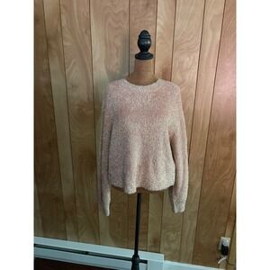 Bar III Womens Dolores Blush Metallic Eyelash Knit Sweater Small Crew Neck Pink